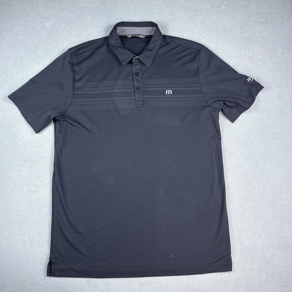Travis Mathew Polo Shirt Mens Large Black Golf Performance Stripe Idealease Logo